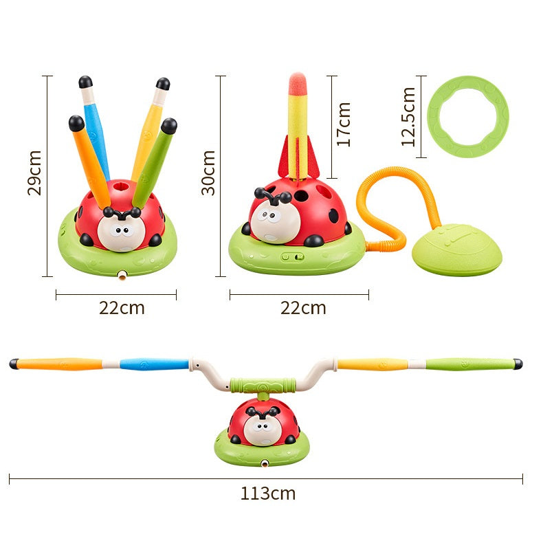 PlayMax – Set de actividades 3 en 1 para niños con comba, lanzamiento de anillos y cohete de pedales