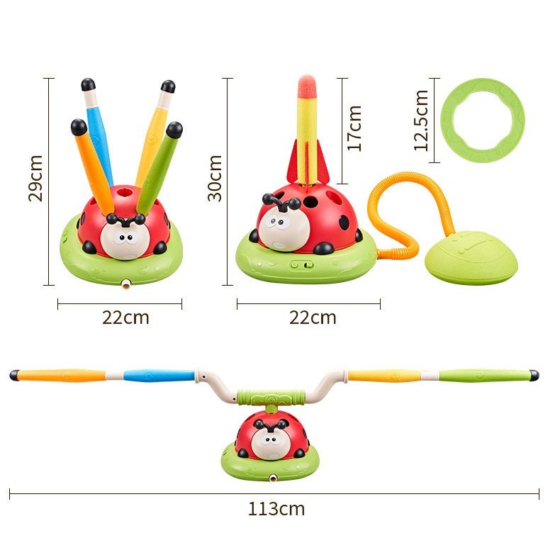 PlayMax - Set d'activités 3 en 1 pour enfants avec saut à la corde, lancer d'anneaux et fusée à pédales