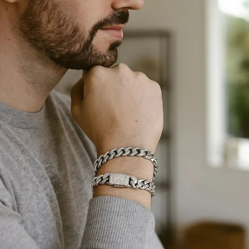 VERITAS – Bracciale cubano in argento sterling placcato oro 18K