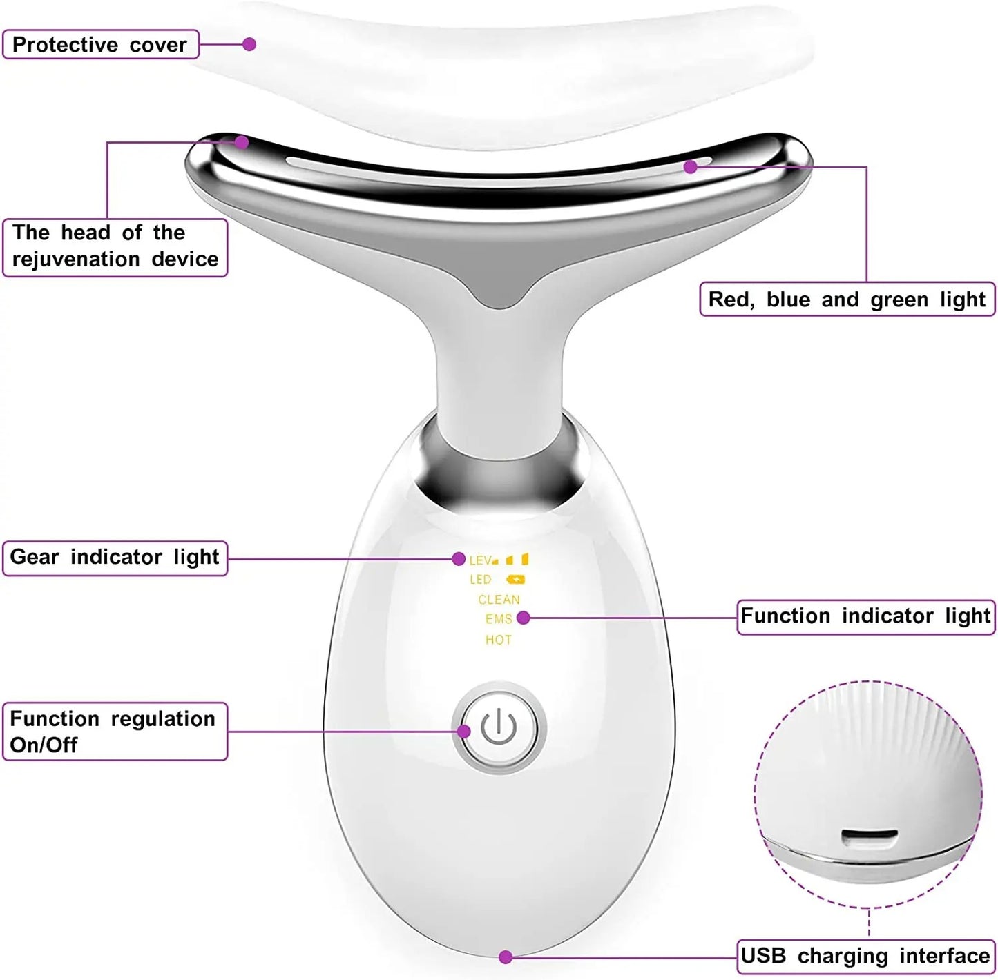 Serenetouch – 3-in-1 gezichtsmasageapparaat met lichttherapie, vibratie en warmtefunctie