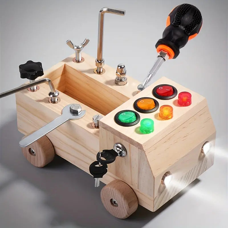 Montessori beschäftigtes Board - Leder und Spiel mit LEDs-2