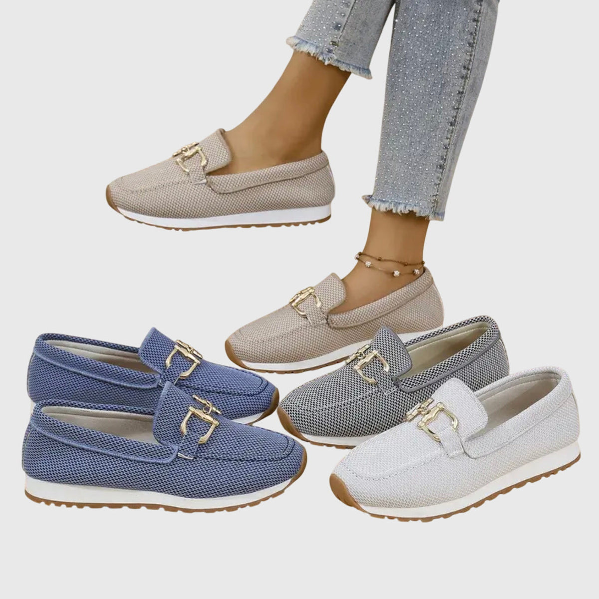 SERELLA – Elegante Damen-Loafer mit goldfarbener Zierschnalle