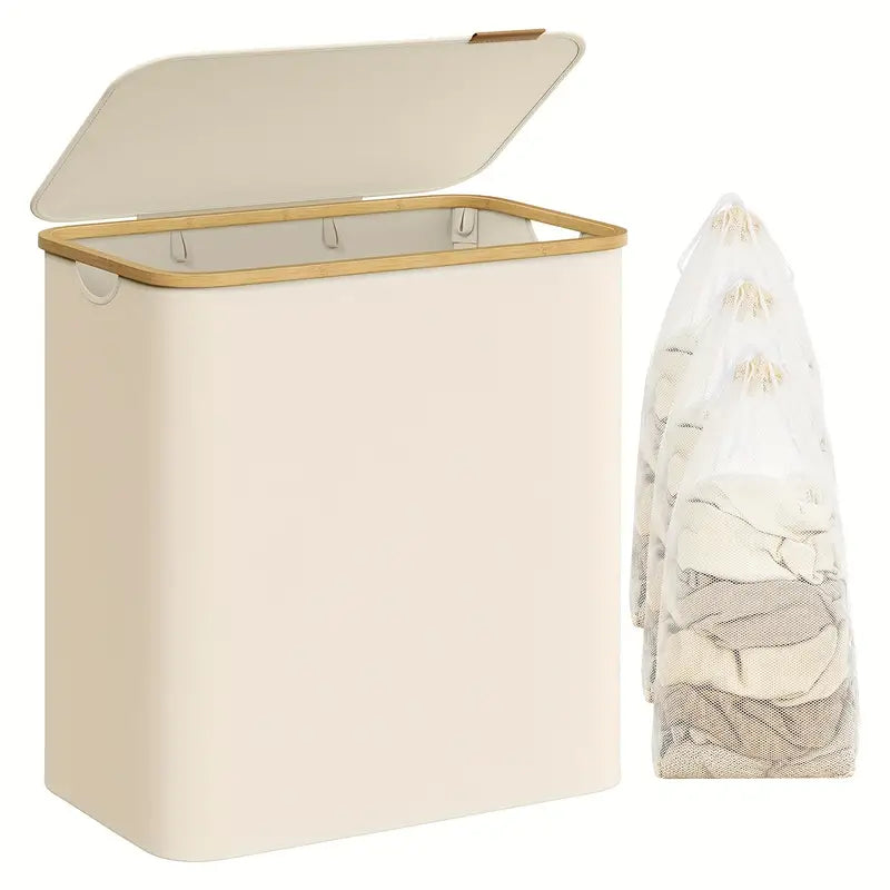 Variant image for Wäschekorb 150L Grau Beige 3 Fächer Robuster Stoff Wäschesammler-2