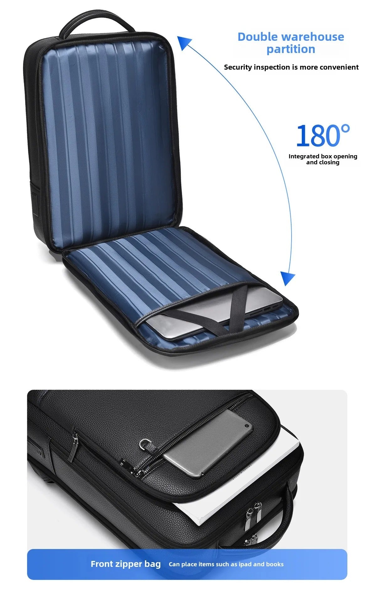 Elegante mochila de cuero para mujer/hombre con conexión USB para portátil y uso diario, 15,6 pulgadas, negro