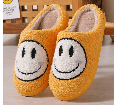 FluffysMile - Chaussons d'hiver douillets avec smiley & semelle en silicone épaissie