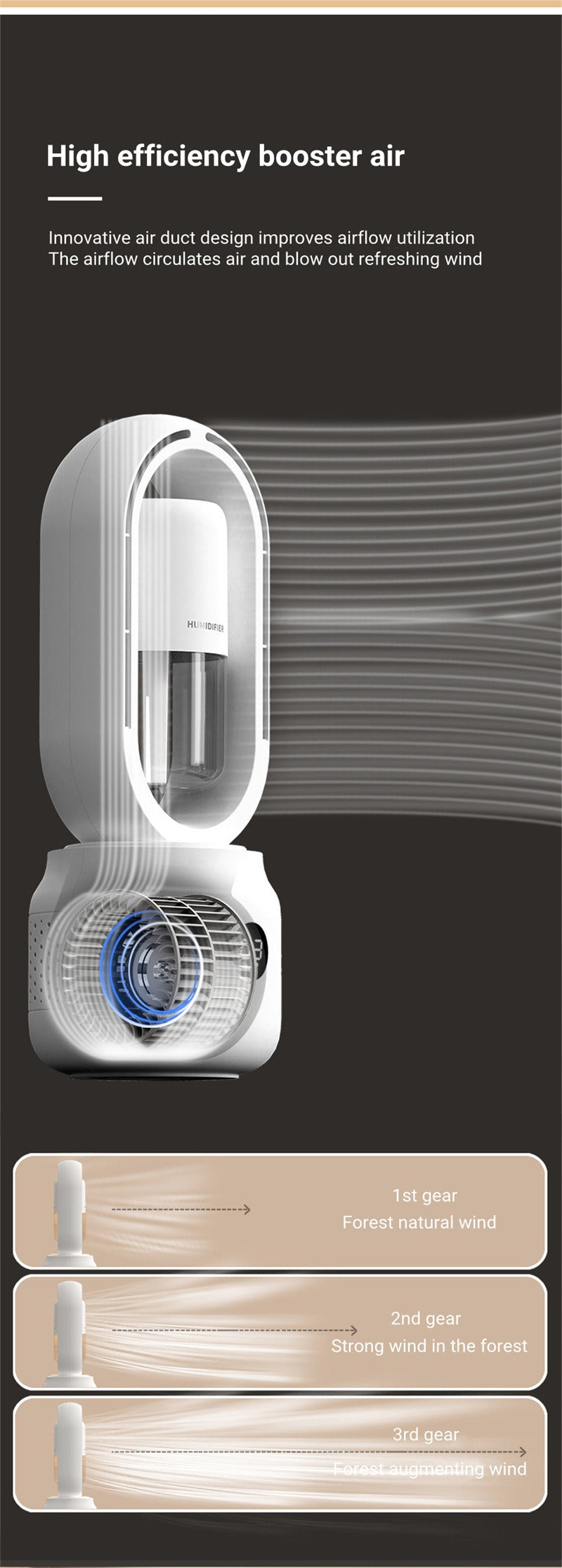 COOLMIST FAN - Portable fan without blades with humidifier and night light for refreshing comfort