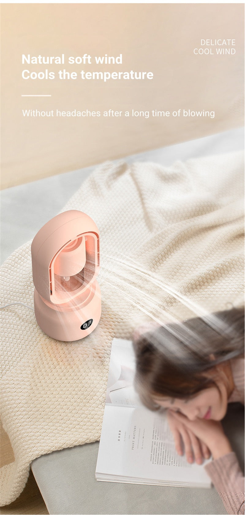 COOLMIST FAN - Portable fan without blades with humidifier and night light for refreshing comfort