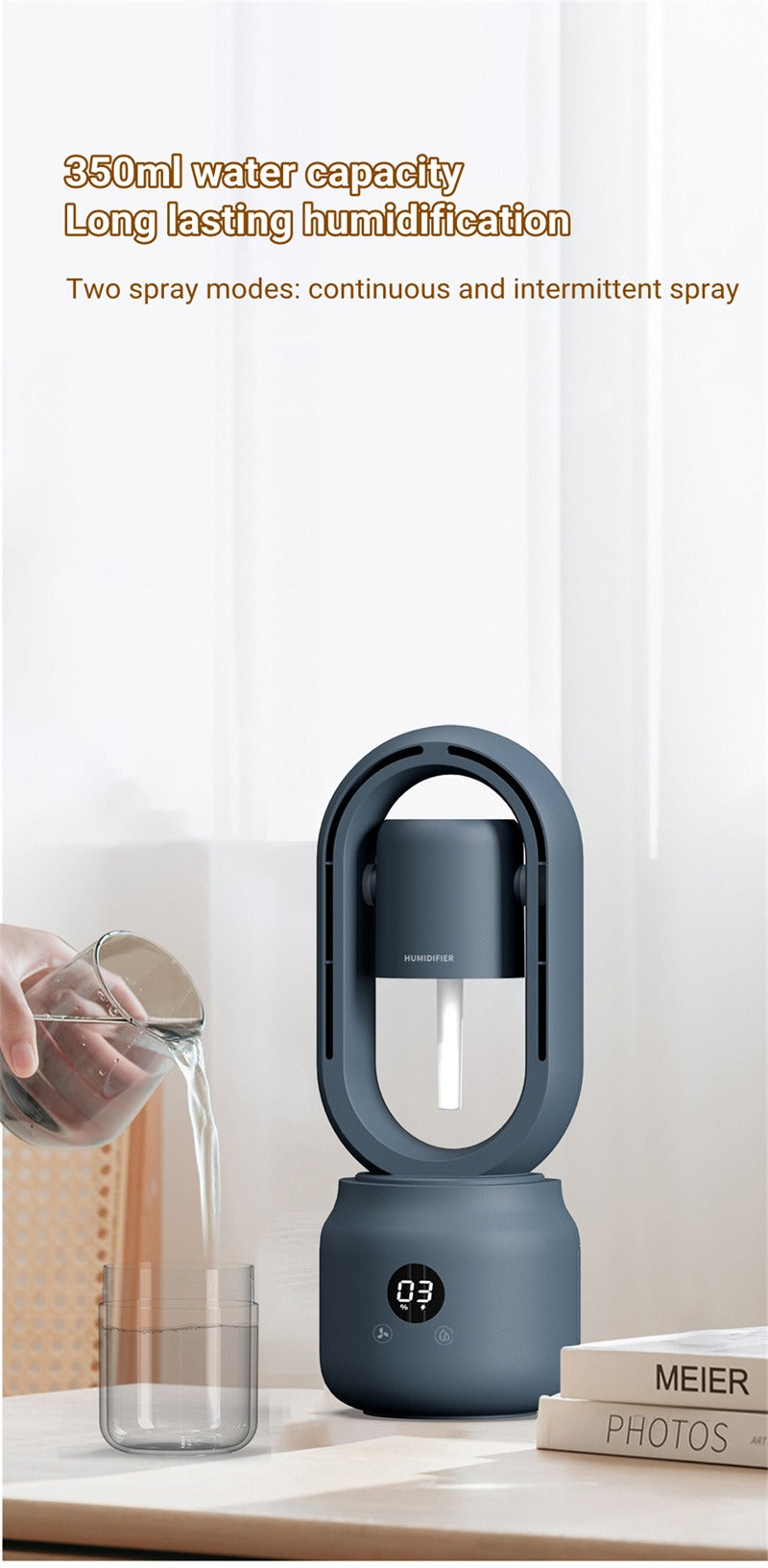 COOLMIST FAN - Portable fan without blades with humidifier and night light for refreshing comfort