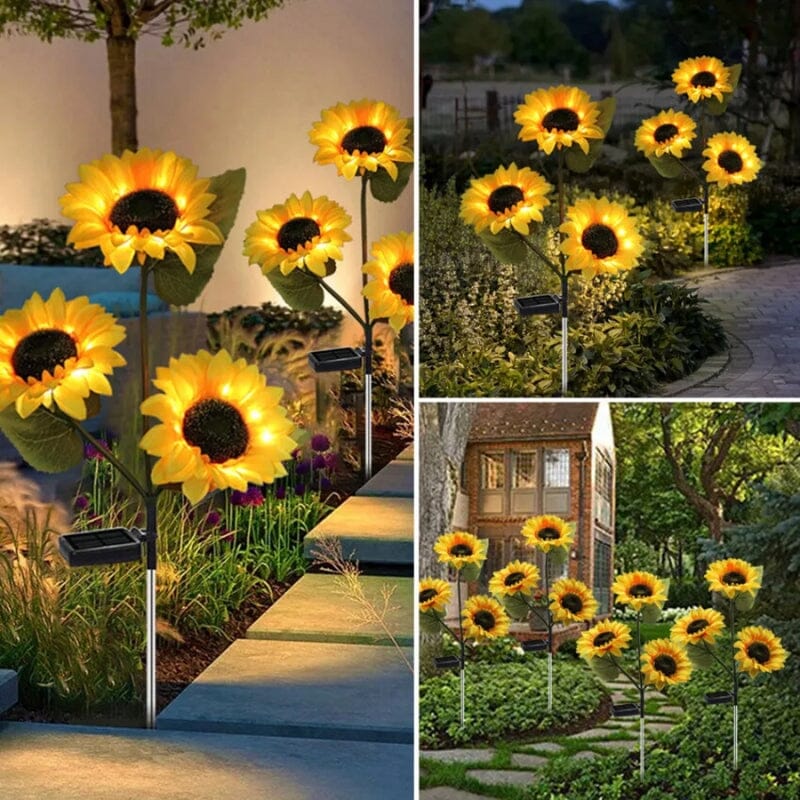 Lámpara solar impermeable en modelo de girasol para jardín y exteriores – Iluminación automática