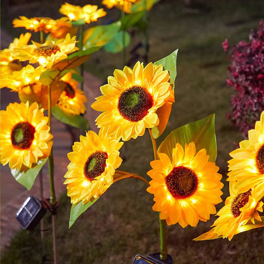 Lámpara solar impermeable en modelo de girasol para jardín y exteriores – Iluminación automática