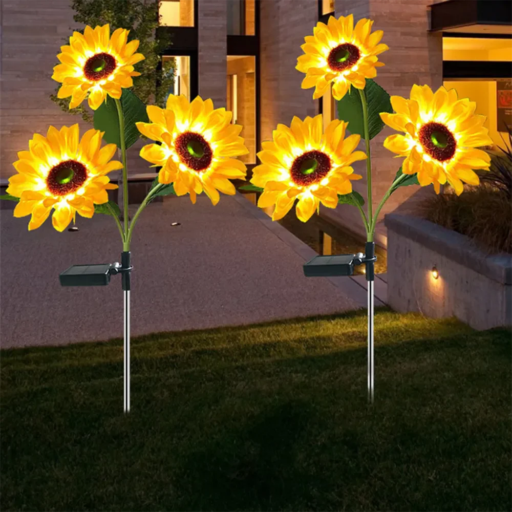 Lámpara solar impermeable en modelo de girasol para jardín y exteriores – Iluminación automática