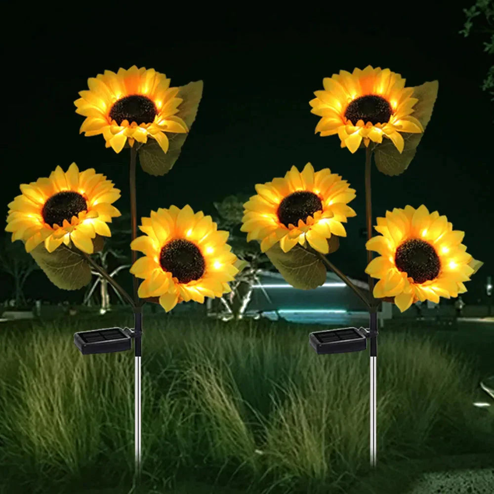 Lámpara solar impermeable en modelo de girasol para jardín y exteriores – Iluminación automática