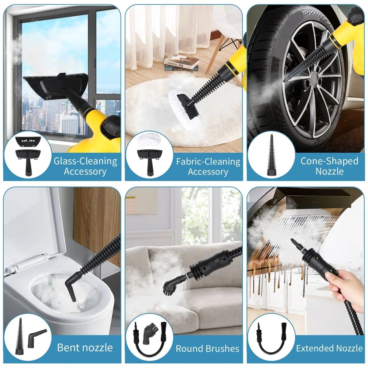 Multifunction Steam Cleaner - Nettoyeur à vapeur sans produits chimiques avec 8 accessoires pour la maison, les vêtements et les fenêtres
