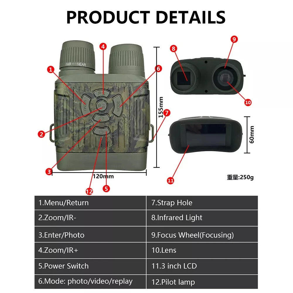 NightPulse Binoculars- Night vision binoculars with 300 m range & recording function