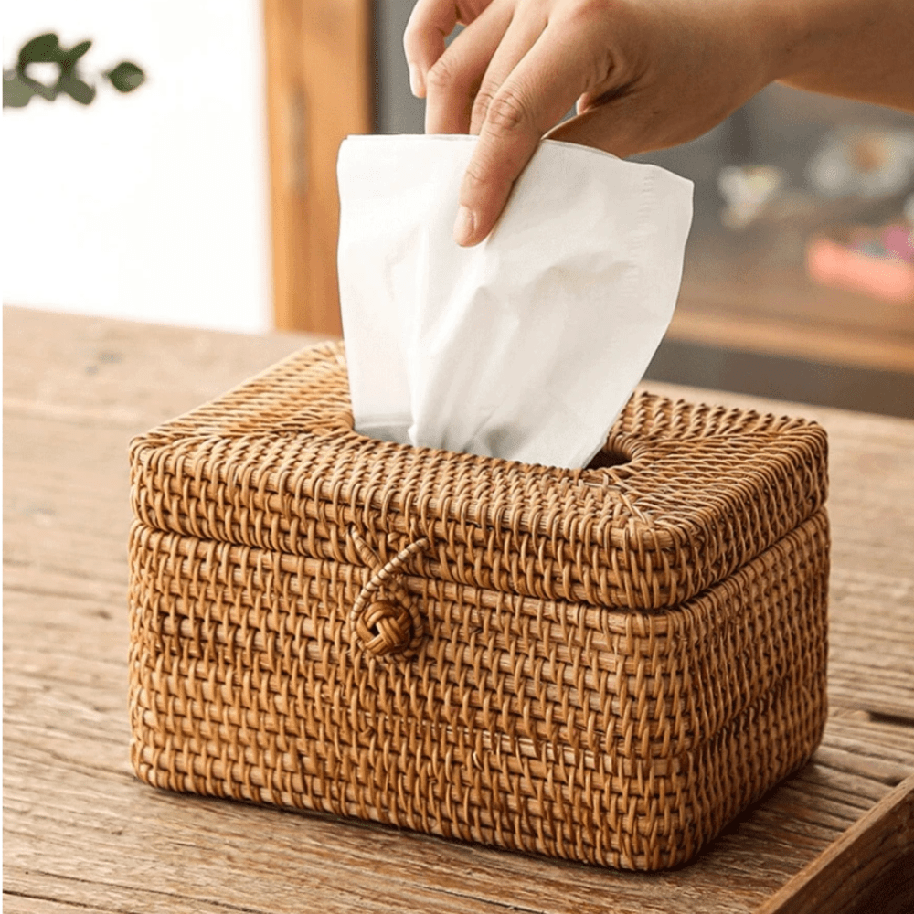 DECORATT – Woven Rattan Tissue Box Holder with a Handmade Look and Functional Style