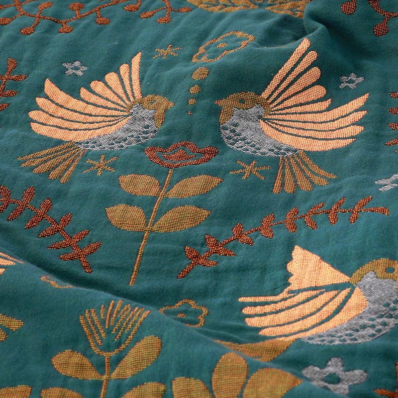 AVIBELLE – Wendbare Baumwolldecke mit Vogel- und Blumenmuster