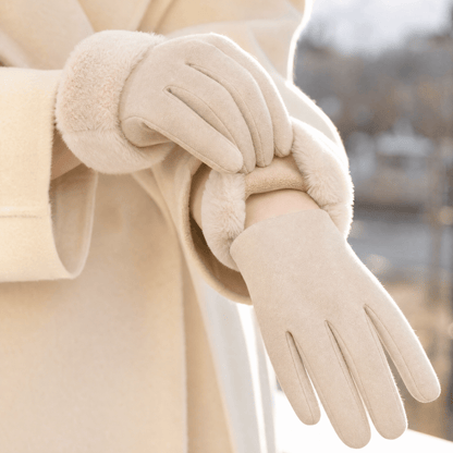 FURVENA – Damen-Winterhandschuhe mit flauschigem Kunstfellbündchen