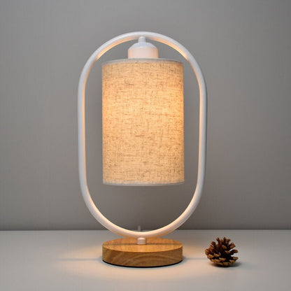 FABRILUX – Lámpara de mesa de tela con acentos de madera y luz cálida