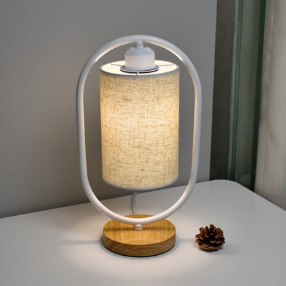 FABRILUX – Lámpara de mesa de tela con acentos de madera y luz cálida