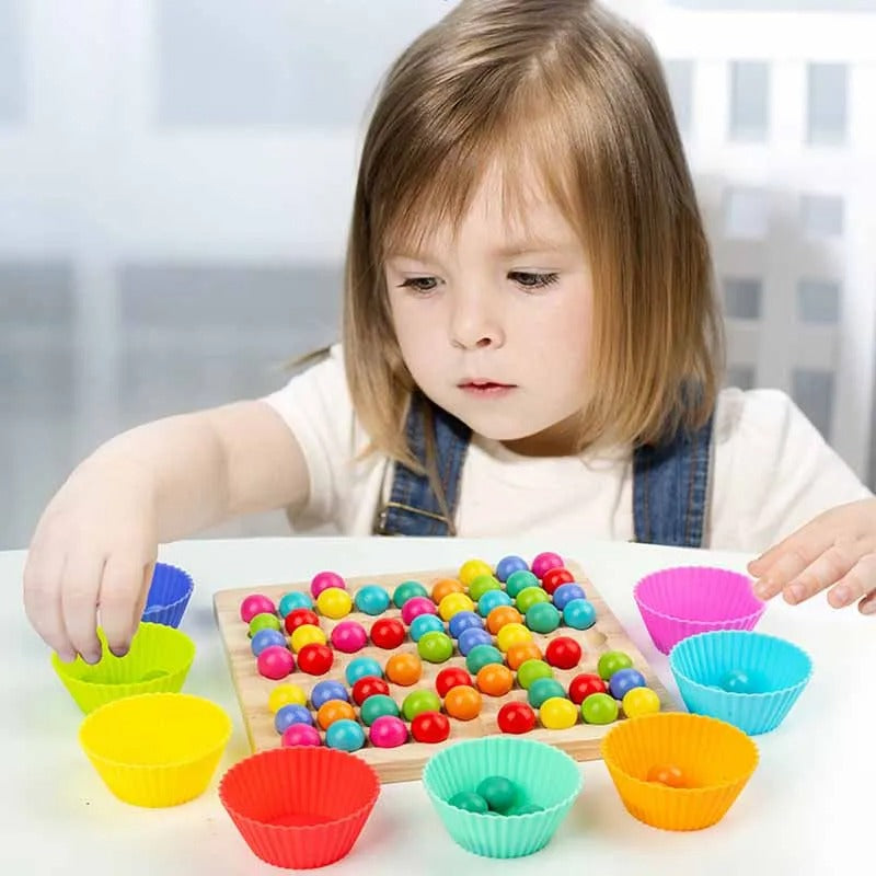 Colormatch - Montessori wooden bead sorting game to promote colours & counting