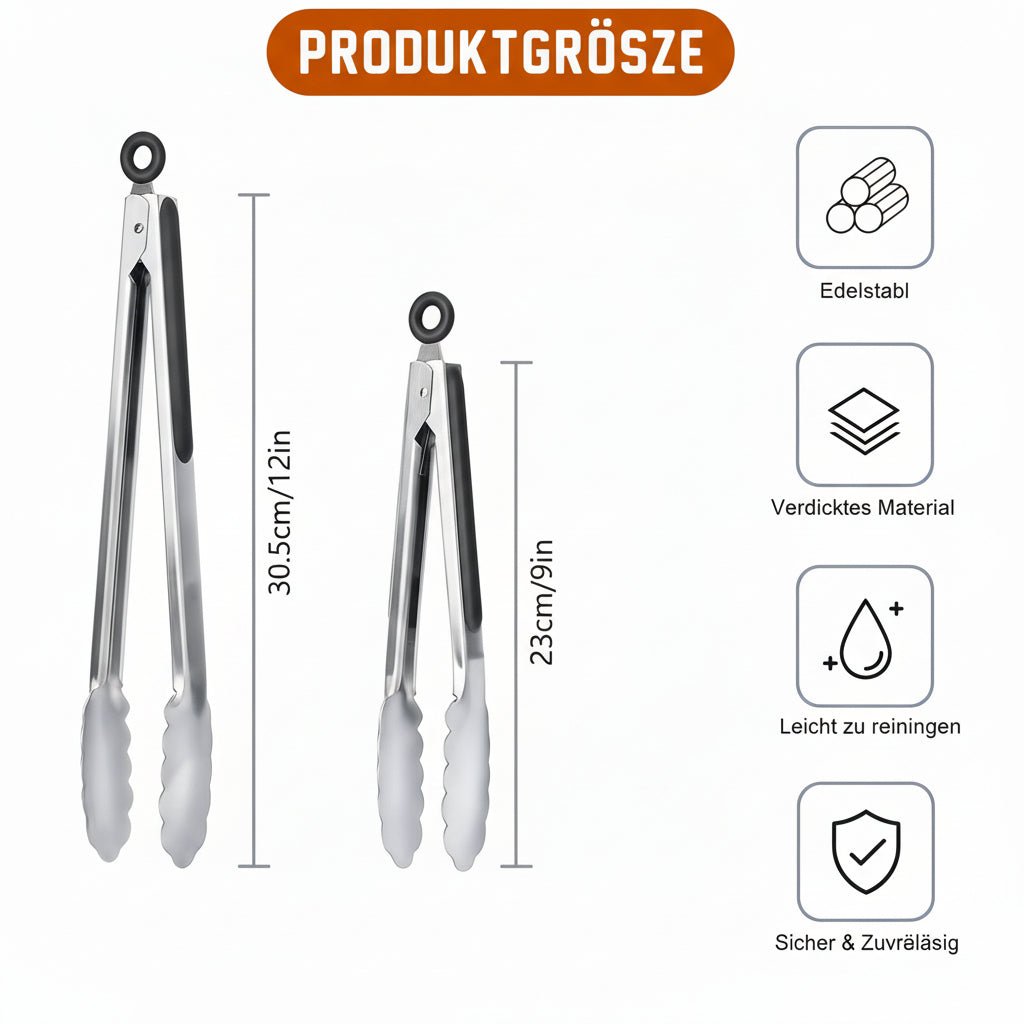 HAUSGOLD - Hoogwaardige grill- en keukentang van roestvrij staal met siliconen handgreep 22,86 cm & 30,48 cm