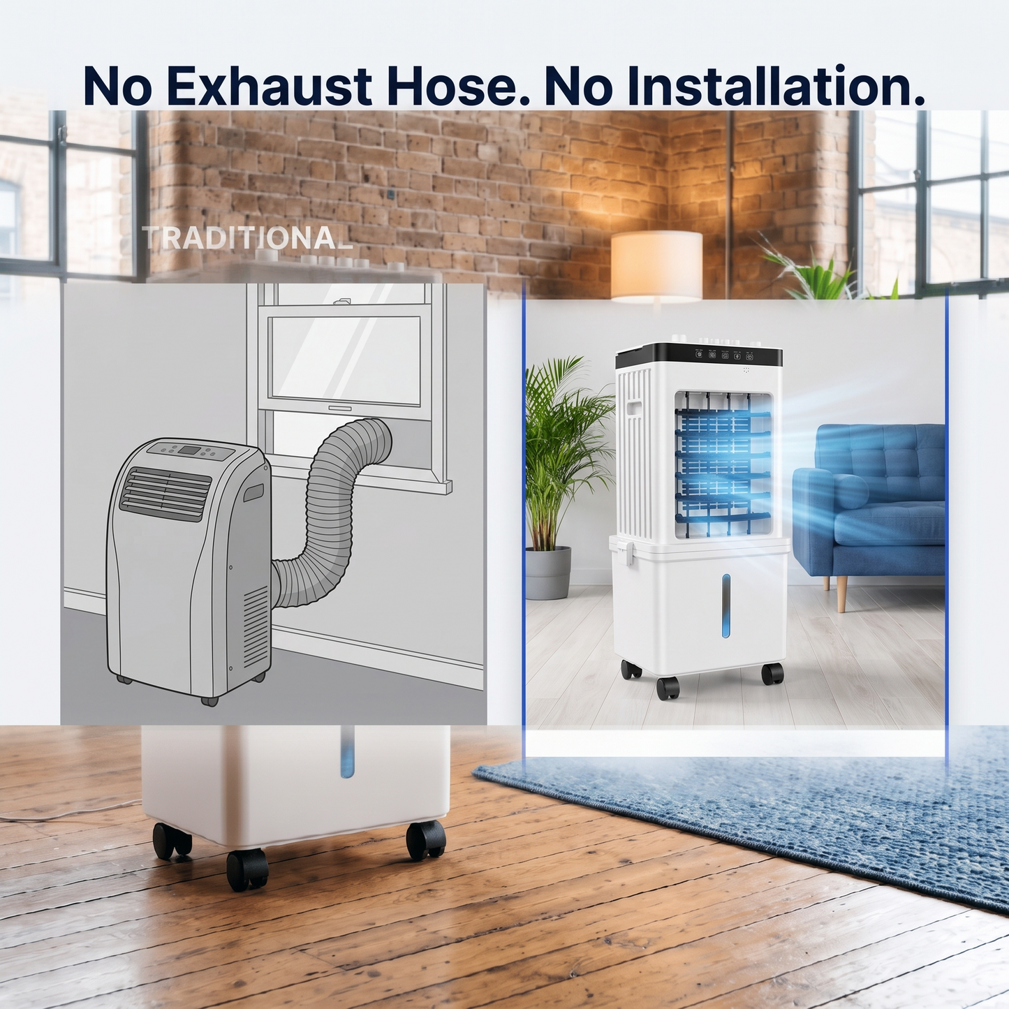 COOLNOVA PRO – Aire acondicionado móvil premium sin tubo de escape – Enfriador de aire turbo 3 en 1 con baterías de hielo