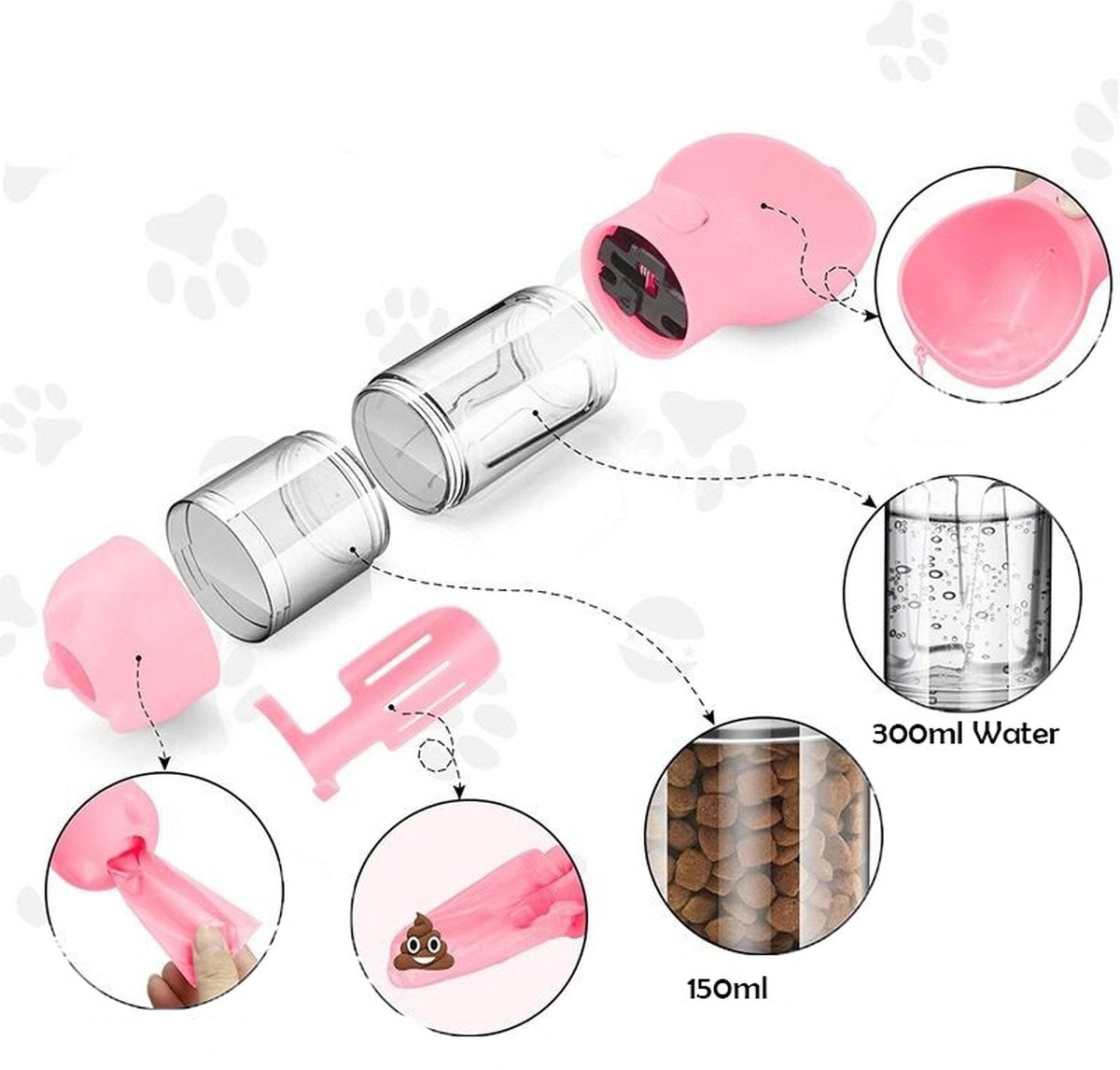 WALKIEPET BOTTLE – Tragbare 2-in-1 Hunde-Trink- & Futterflasche mit Kotbeutelhalter