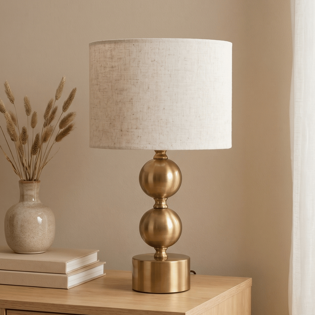 AURELIA – Lámpara de mesa dorada con pantalla de lino beige
