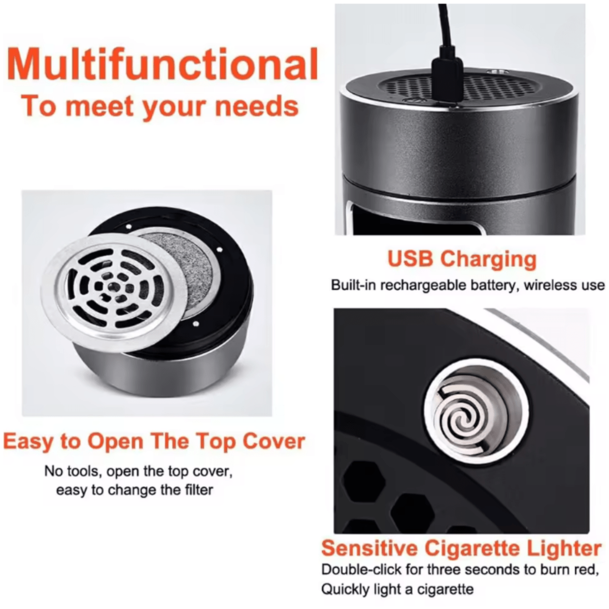 PUREASH – Portable Smokeless Ashtray with HEPA Filter & USB Battery