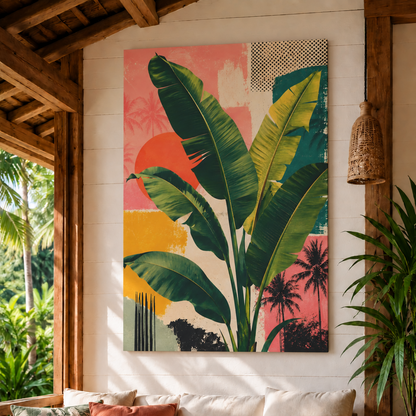 TROPIVEL – Arte da parete tropicale su tela con foglie di banano