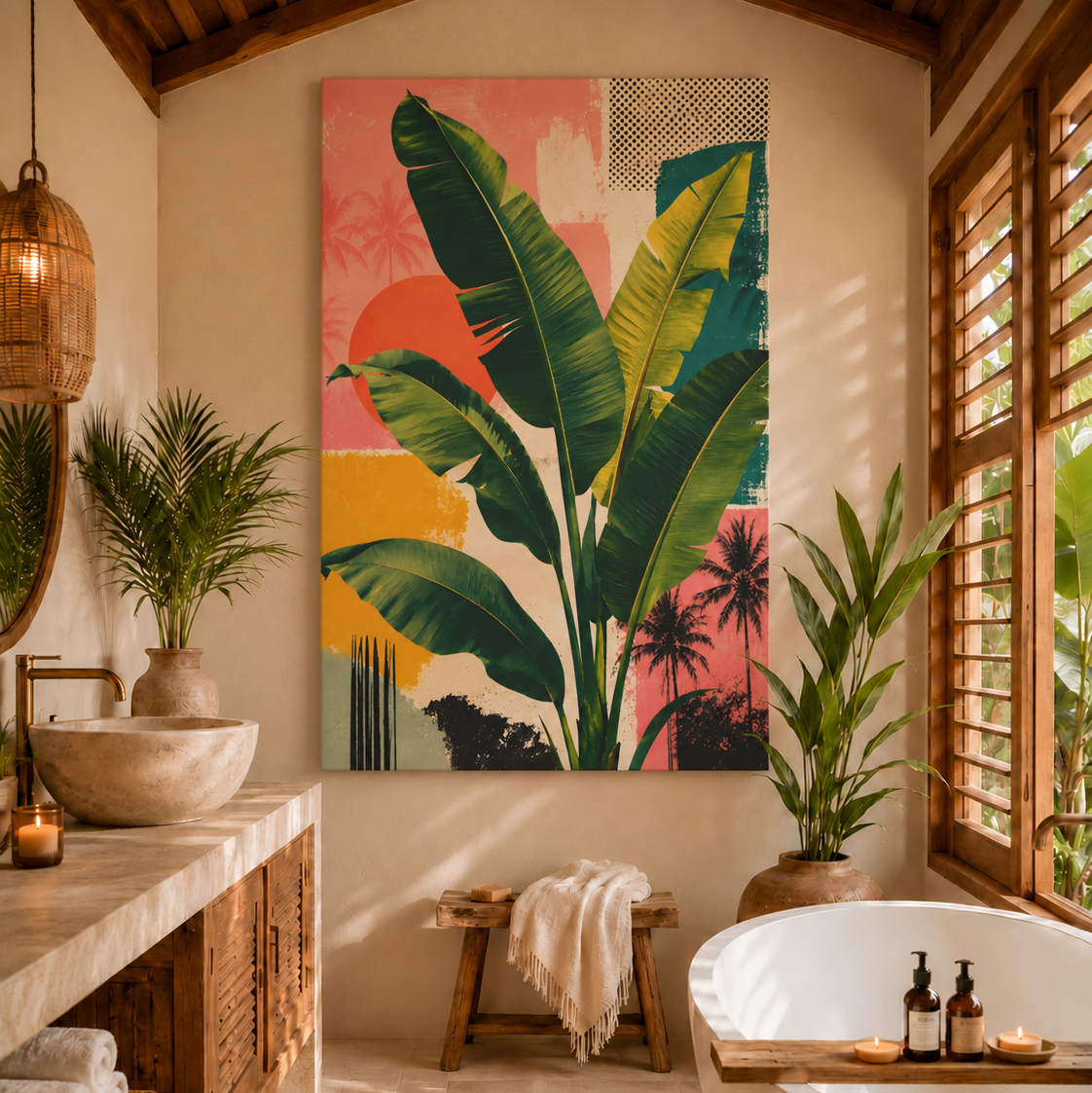 TROPIVEL – Arte da parete tropicale su tela con foglie di banano