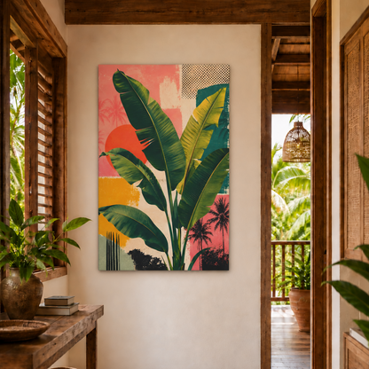 TROPIVEL – Arte da parete tropicale su tela con foglie di banano