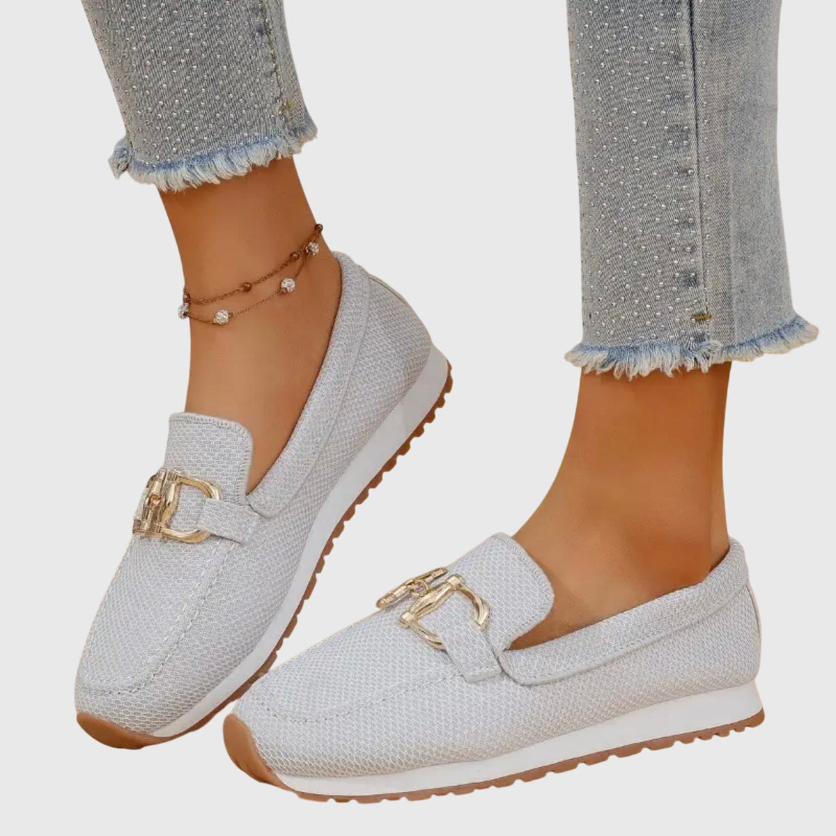 SERELLA – Elegante Damen-Loafer mit goldfarbener Zierschnalle