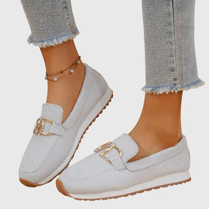 SERELLA – Elegante Damen-Loafer mit goldfarbener Zierschnalle
