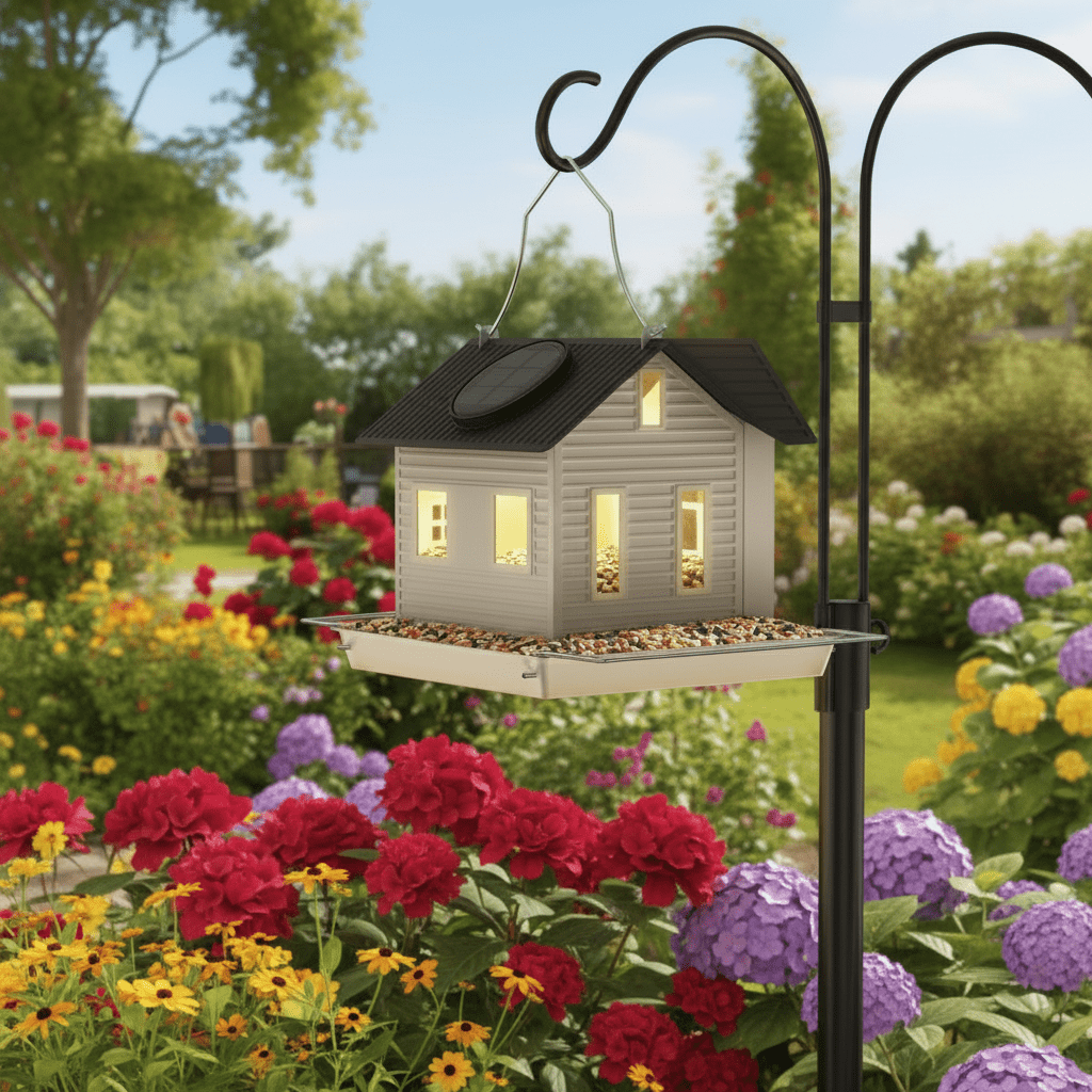 SOLARPERCH – Casa para pájaros decorativa con luz LED para jardines con ambiente