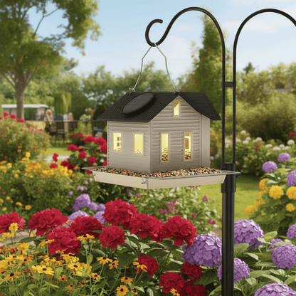SOLARPERCH – Casa para pájaros decorativa con luz LED para jardines con ambiente