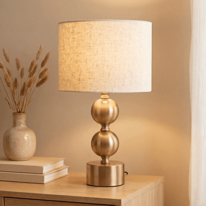 AURELIA – Lámpara de mesa dorada con pantalla de lino beige