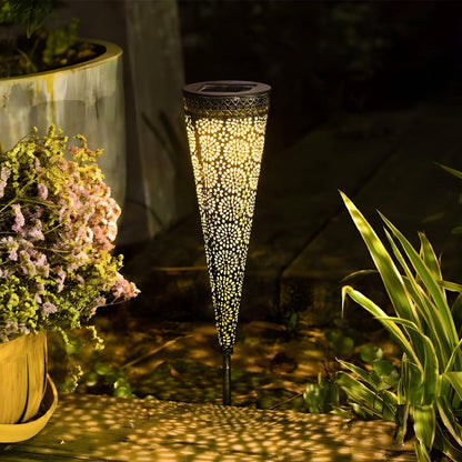 ORBISOL – 2-delige set kegelvormige holle solarlampen met grondpen voor moderne solar tuindecoratie