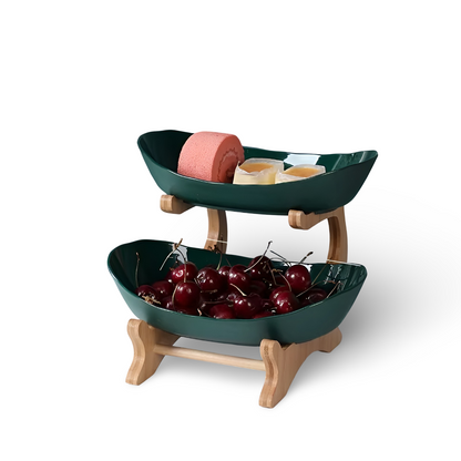 OAKMONT – Corbeille à fruits en bois à trois étages avec bols