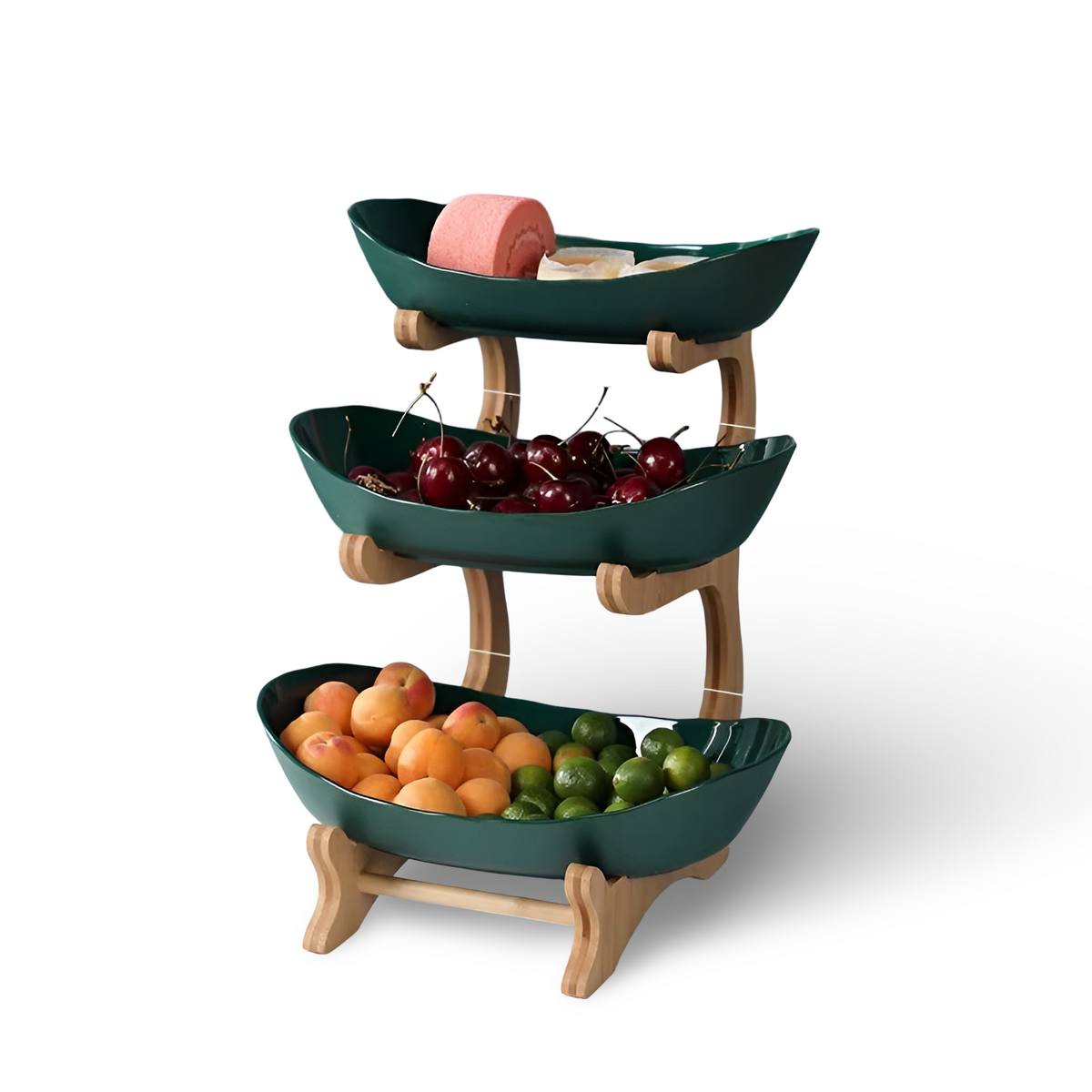 OAKMONT – Corbeille à fruits en bois à trois étages avec bols