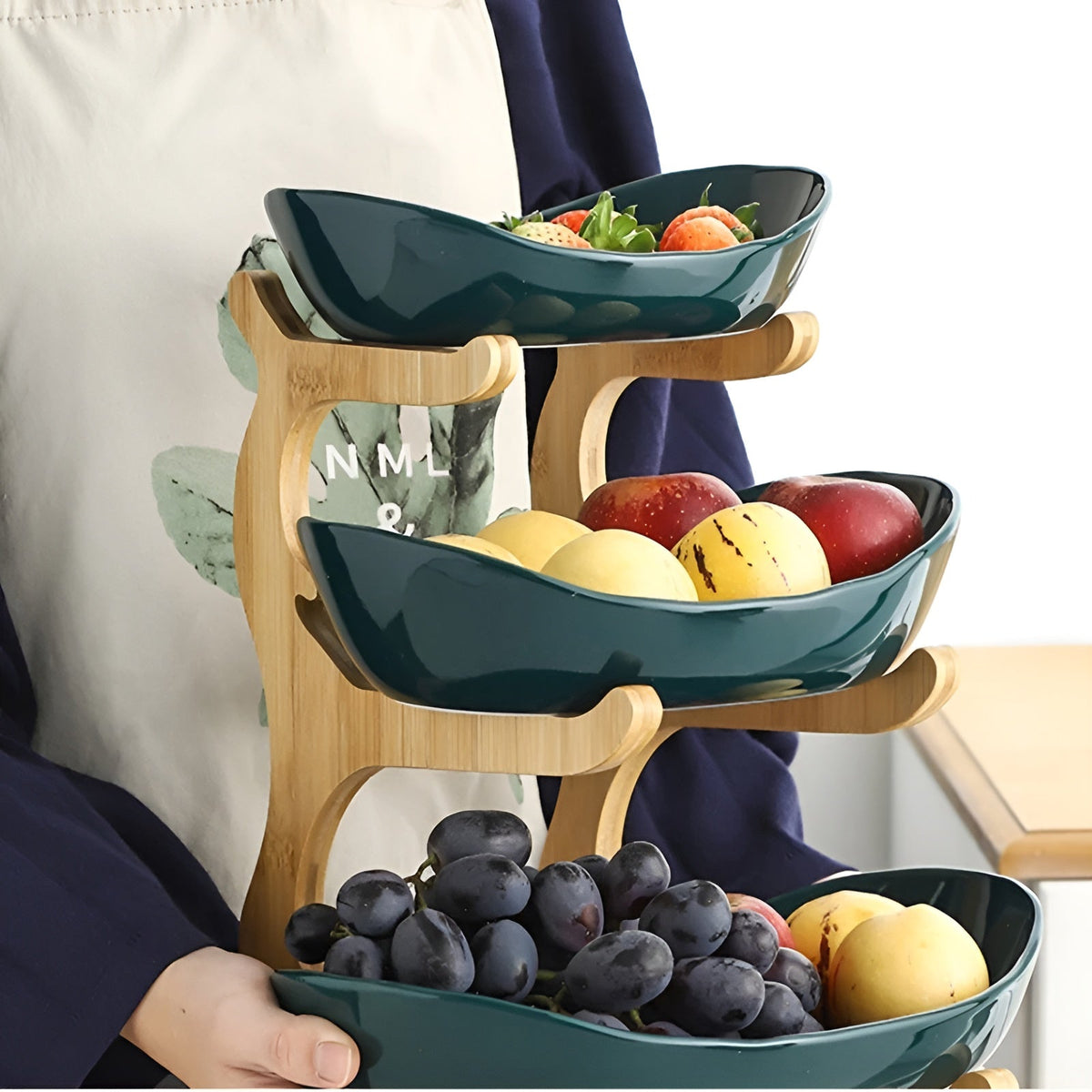 OAKMONT – Corbeille à fruits en bois à trois étages avec bols