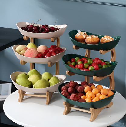 OAKMONT – Corbeille à fruits en bois à trois étages avec bols