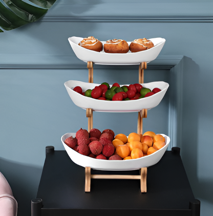 OAKMONT – Corbeille à fruits en bois à trois étages avec bols