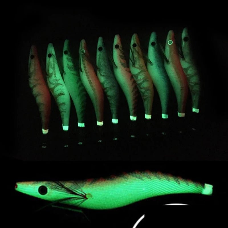 3D Augen Tintenfisch Köder - 10 Stück Leuchtende Angelköder mit Jig Haken 3