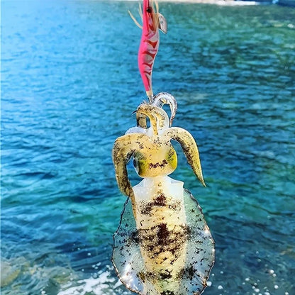 3D Augen Tintenfisch Köder - 10 Stück Leuchtende Angelköder mit Jig Haken 4