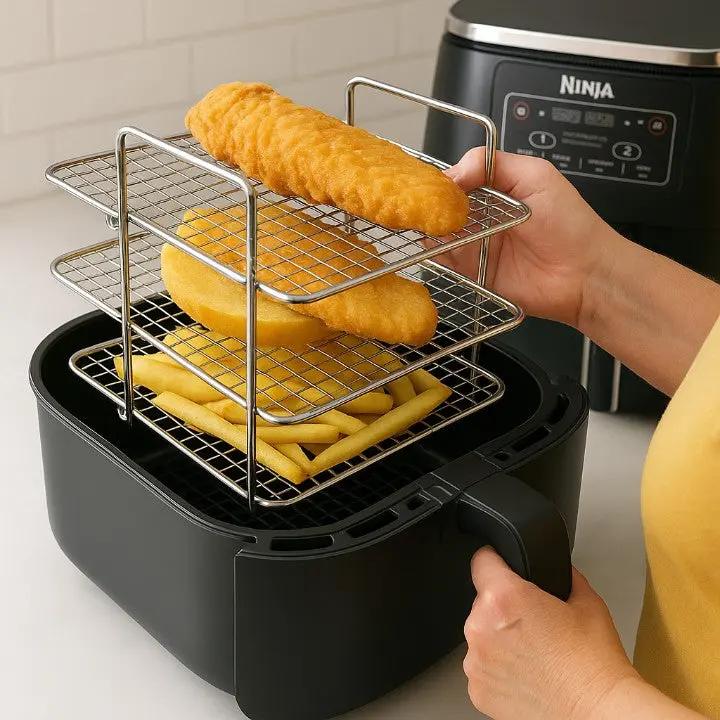 STACKCRISP – Stainless Steel Airfryer Rack with 3 Levels for Better Air Circulation