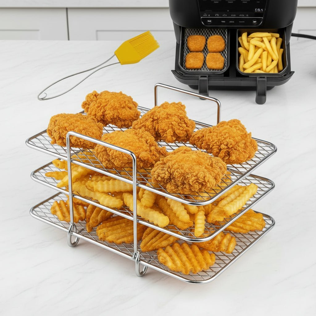 STACKCRISP – Stainless Steel Airfryer Rack with 3 Levels for Better Air Circulation