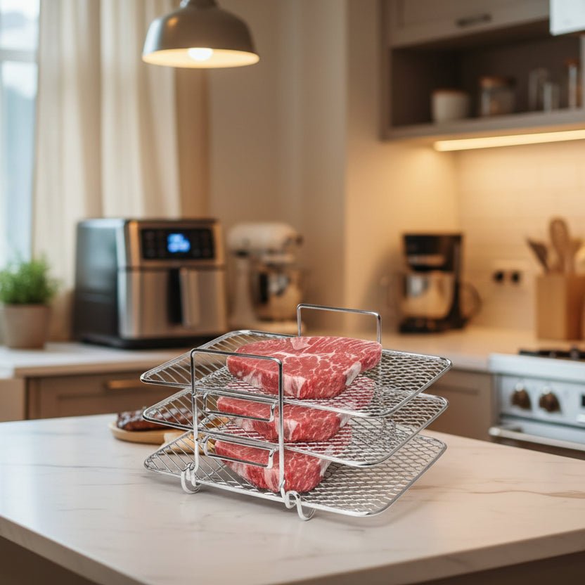 STACKCRISP – Stainless Steel Airfryer Rack with 3 Levels for Better Air Circulation