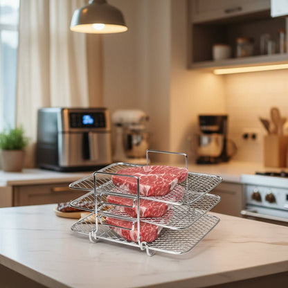 STACKCRISP – Stainless Steel Airfryer Rack with 3 Levels for Better Air Circulation
