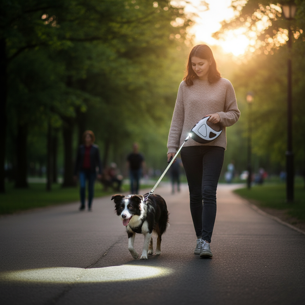 CONTROLLITE Leash – Automatic Dog Leash with LED Light & Ergonomic Anti-Slip Handle